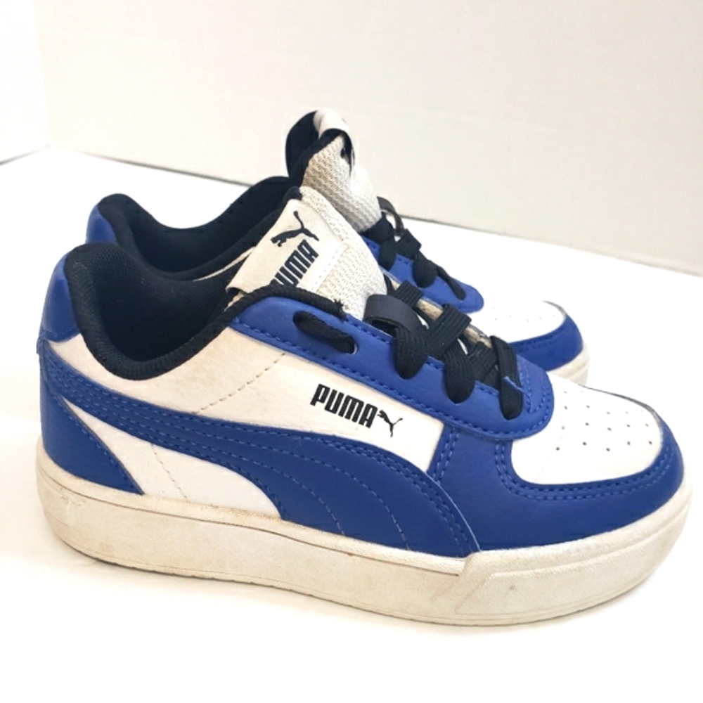 Puma Blue and White Retro Sneakers Sz: Lttle Boy 10 Black Shoelaces Preowned